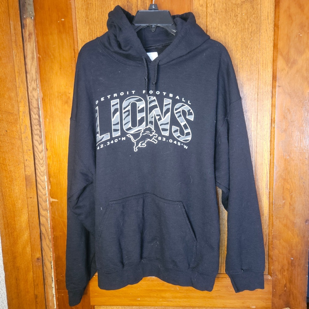 Detroit Lions NFL Hoodie Mens XL Black Football Sweatshirt Zebra Print Graphic
